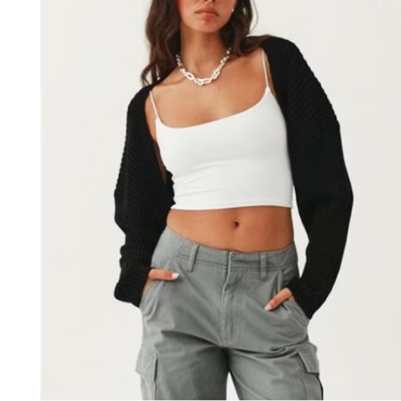 Black Ribbed Shrug cardigan - Picture 2 of 5